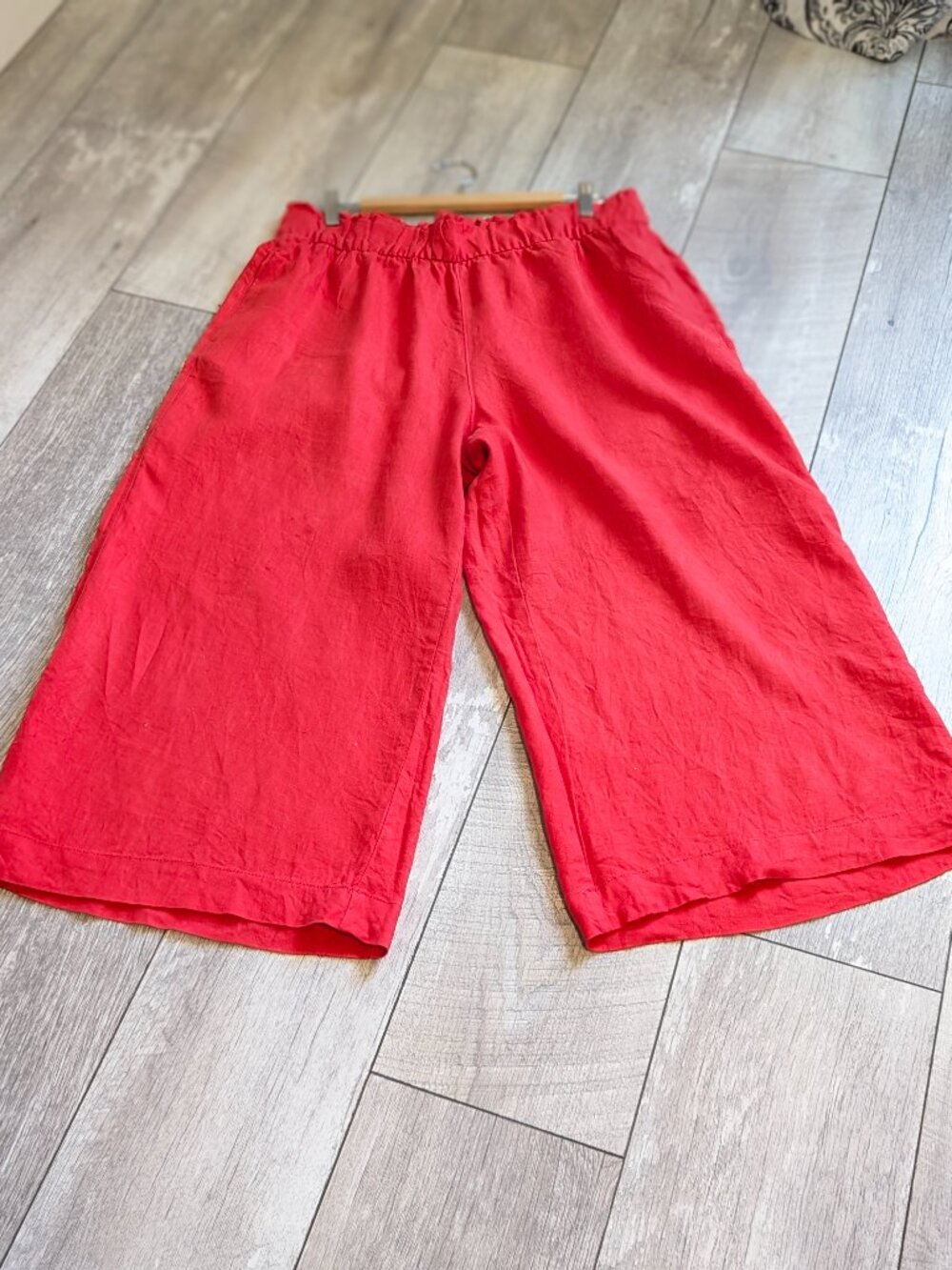 100% Linen Palazzo Cropped Wide Leg Red Pants 12 Lagenlook Resort Coastal EUC - Picture 7 of 14